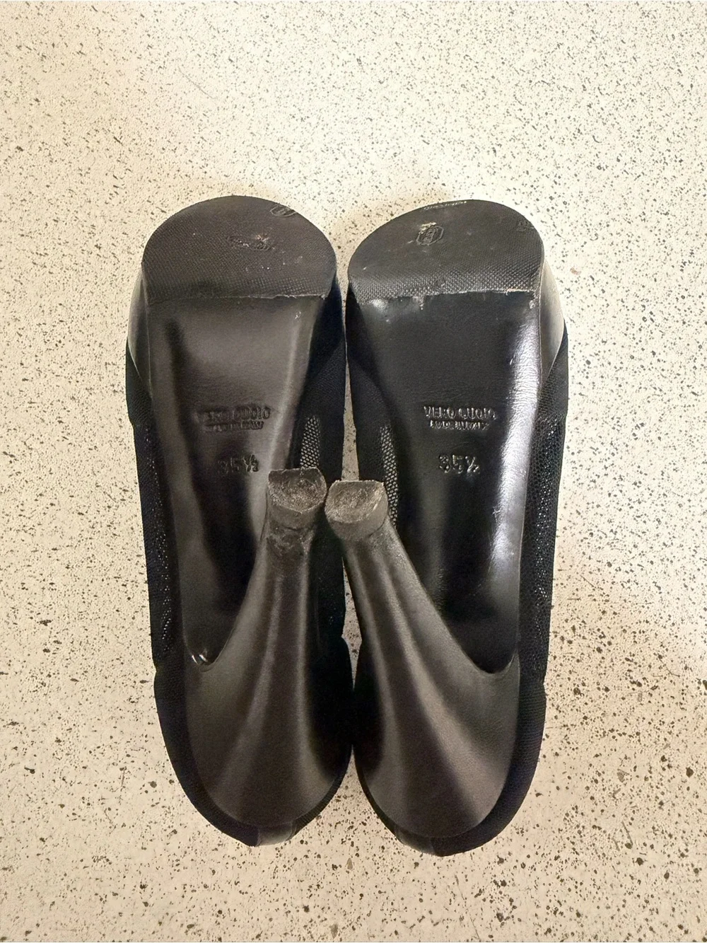 Vergelio Made in Italy Black Shoes Heels Stiletto Leather and Mesh Size 35.5